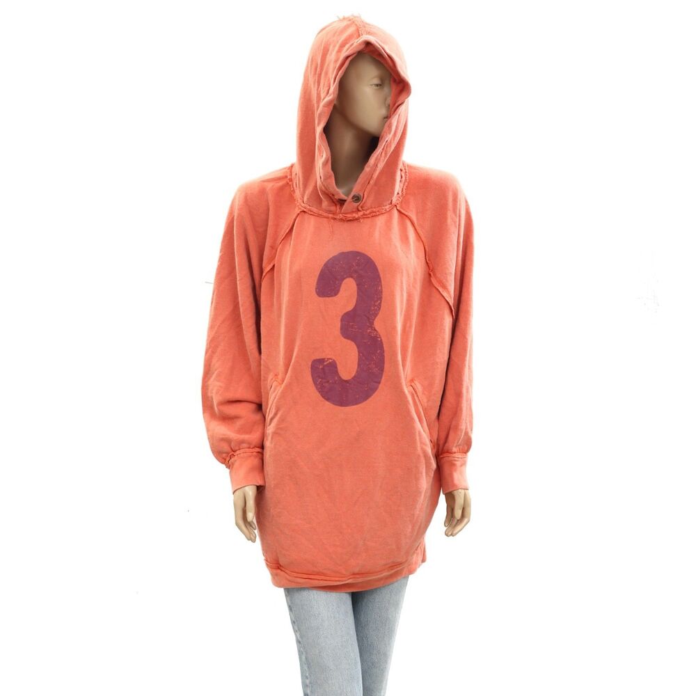 Free People We The Free Printed Sweatshirt Hoodie Top Oversized Orange S 284215